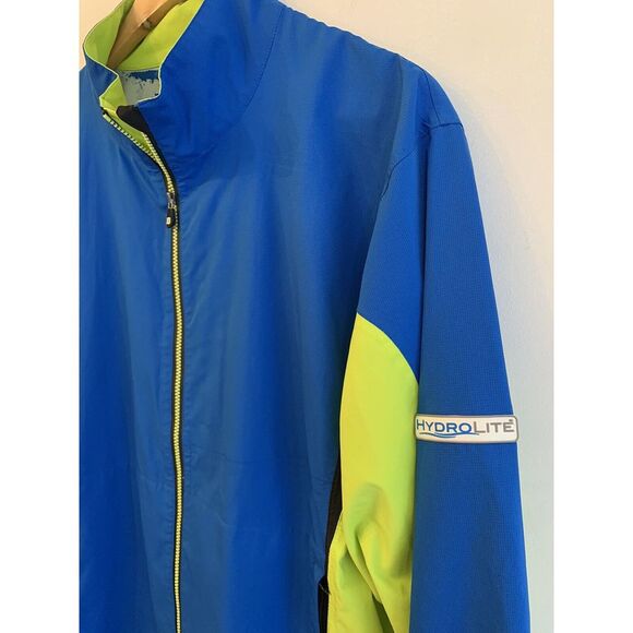 FootJoy FJ HydroLite Golf Rain Jacket Men's Size L Blue Acid Green Full Zip - Picture 3 of 16